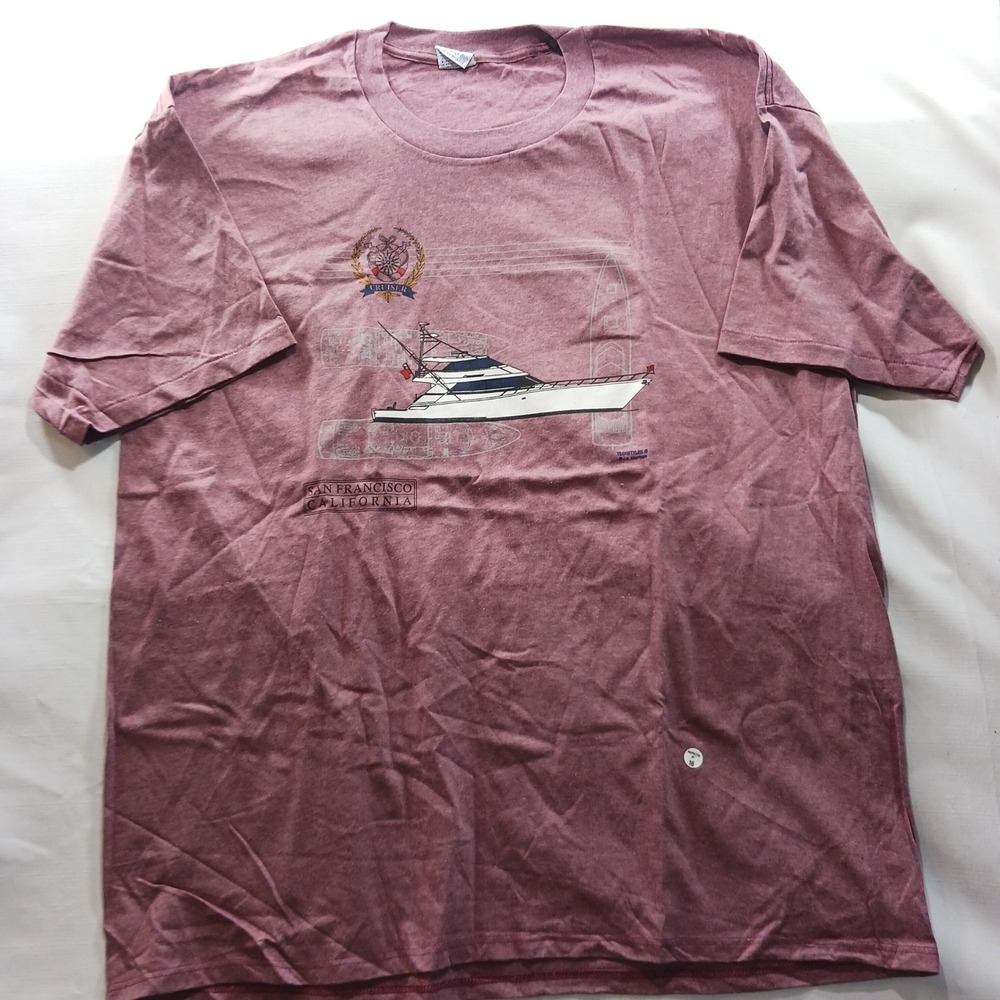 Vintage Cal Cru Mens XXL San Francisco Yacht Cruiser Graphic T-Shirt Maroon USA